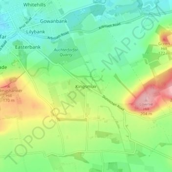 Kingsmuir topographic map, elevation, terrain