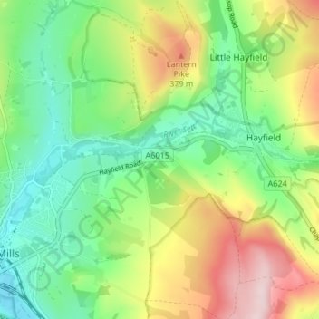 Birch Vale topographic map, elevation, terrain