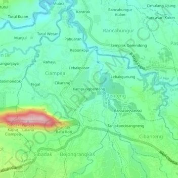 Kampungbenteng topographic map, elevation, terrain