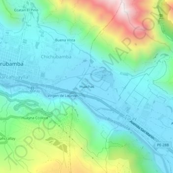 Huachac topographic map, elevation, terrain