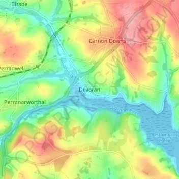 Devoran topographic map, elevation, terrain