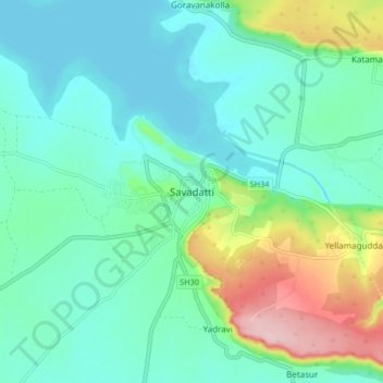 Saundatti topographic map, elevation, terrain