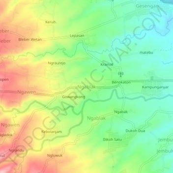 Ngablak topographic map, elevation, terrain