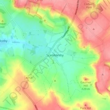 Scamblesby topographic map, elevation, terrain