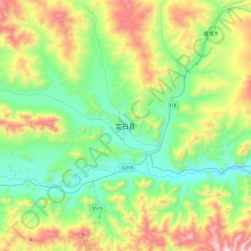定日县 topographic map, elevation, terrain