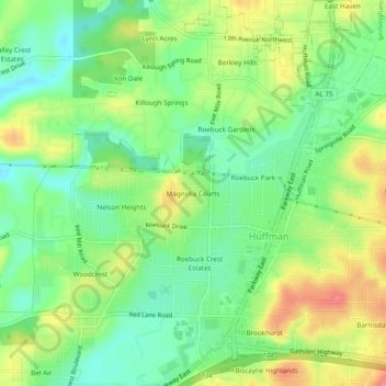 Magnolia Courts topographic map, elevation, terrain