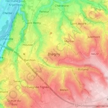 Blegny topographic map, elevation, terrain