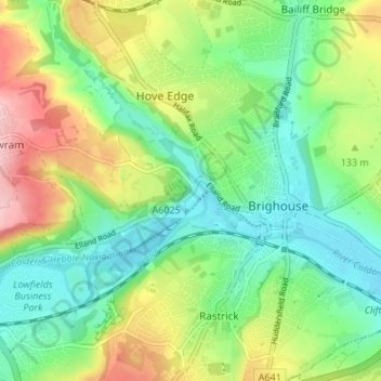 Brookfoot topographic map, elevation, terrain