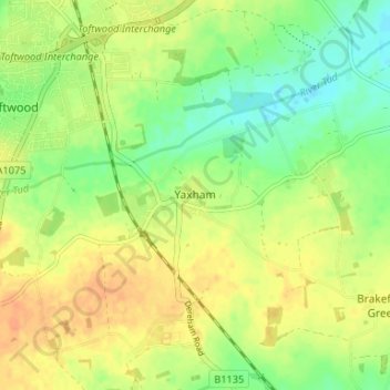 Yaxham topographic map, elevation, terrain