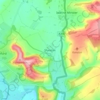 Shroton topographic map, elevation, terrain