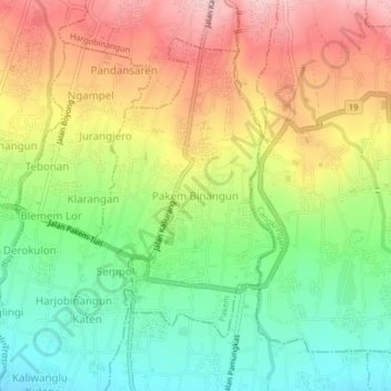 Pakem Binangun topographic map, elevation, terrain