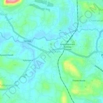 Angadipuram topographic map, elevation, terrain