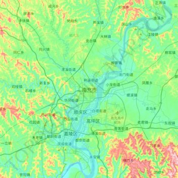 Nanchong topographic map, elevation, terrain