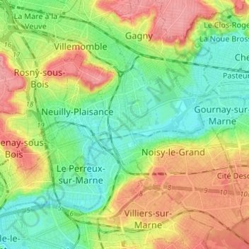 Neuilly-sur-Marne topographic map, elevation, terrain
