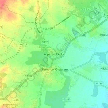 Sriperumbudur topographic map, elevation, terrain