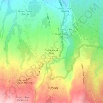 Dusun Ancak Barat topographic map, elevation, terrain