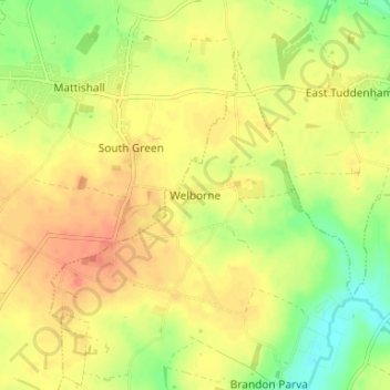 Welborne topographic map, elevation, terrain