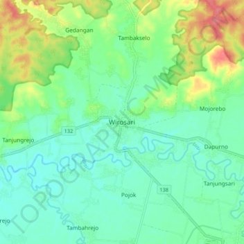 Wirosari topographic map, elevation, terrain