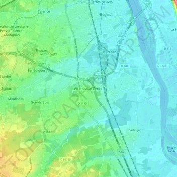Villenave-d'Ornon topographic map, elevation, terrain
