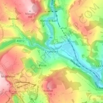 Cromford topographic map, elevation, terrain