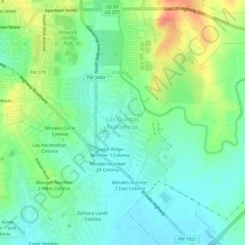 Las Quintas Fronterizas topographic map, elevation, terrain