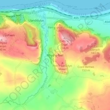 Rhyd-y-foel topographic map, elevation, terrain