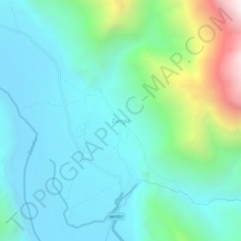 Zangla topographic map, elevation, terrain