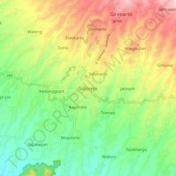Sidorejo topographic map, elevation, terrain