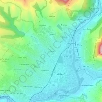 Le Cayrel topographic map, elevation, terrain