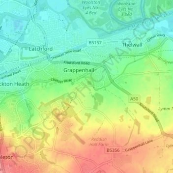 Grappenhall topographic map, elevation, terrain