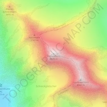 Schreckhorn topographic map, elevation, terrain