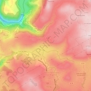 Orlhaguet topographic map, elevation, terrain