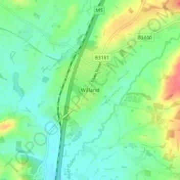 Willand topographic map, elevation, terrain