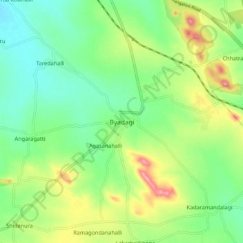 Byadagi topographic map, elevation, terrain