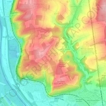 Huttingen topographic map, elevation, terrain