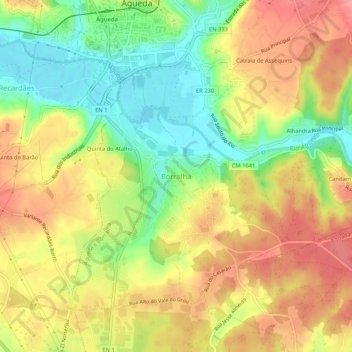 Borralha topographic map, elevation, terrain