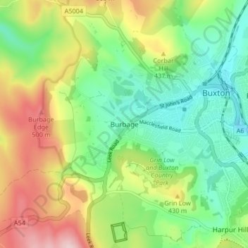 Burbage topographic map, elevation, terrain