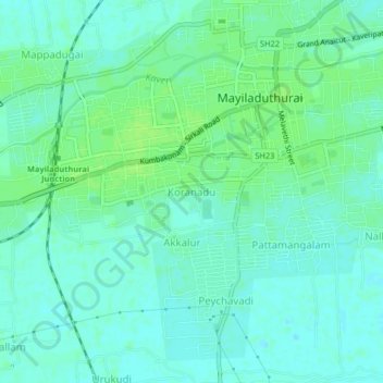 Koranadu topographic map, elevation, terrain