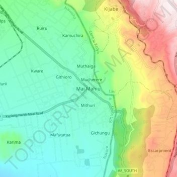 Mai Mahiu topographic map, elevation, terrain