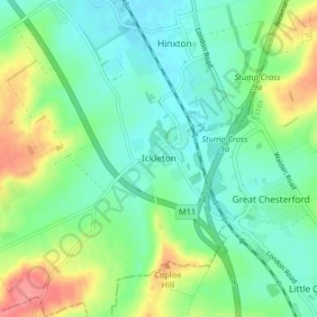 Ickleton topographic map, elevation, terrain