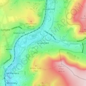 Greenfield topographic map, elevation, terrain