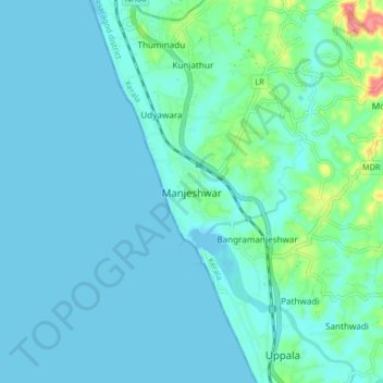 Manjeshwar topographic map, elevation, terrain