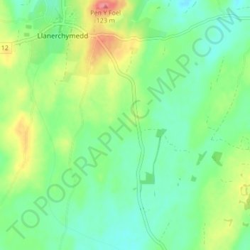 Coedana topographic map, elevation, terrain