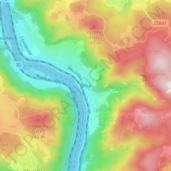 Brná topographic map, elevation, terrain