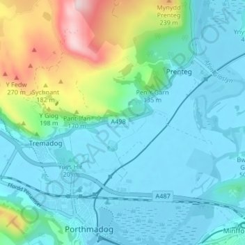 Bwlch-y-moch topographic map, elevation, terrain