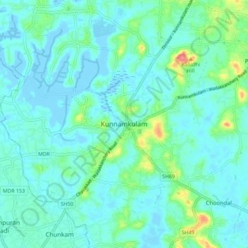 Kunnamkulam topographic map, elevation, terrain