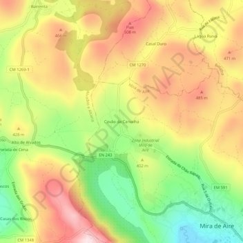 Covão da Carvalha topographic map, elevation, terrain