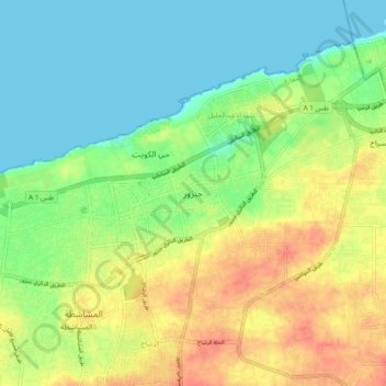 Janzur topographic map, elevation, terrain