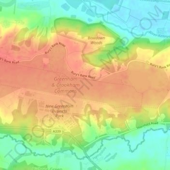 Crookham Common topographic map, elevation, terrain
