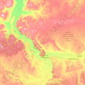 Khanty-Mansiysk Autonomous Okrug – Ugra topographic map, elevation, terrain